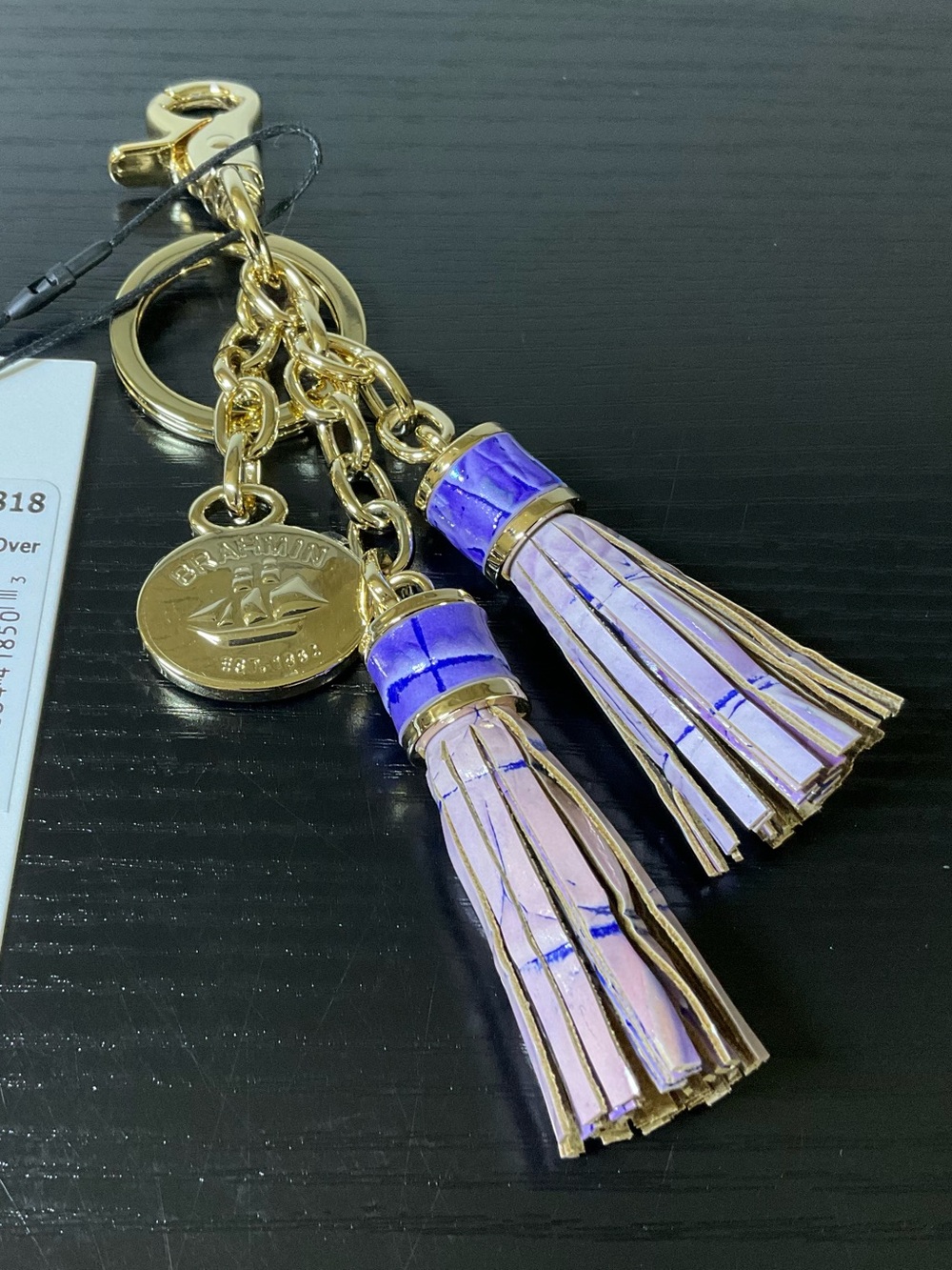 Brahmin Tassel Key Ring VERY PERI OMBRÉ ALL OVER Leather Purse Charm
